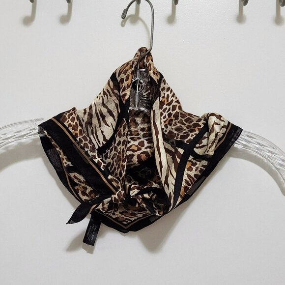 Cejon Accessories - Cejon Animal Print 100% Silk Square Scarf Black Brown Made In Italy